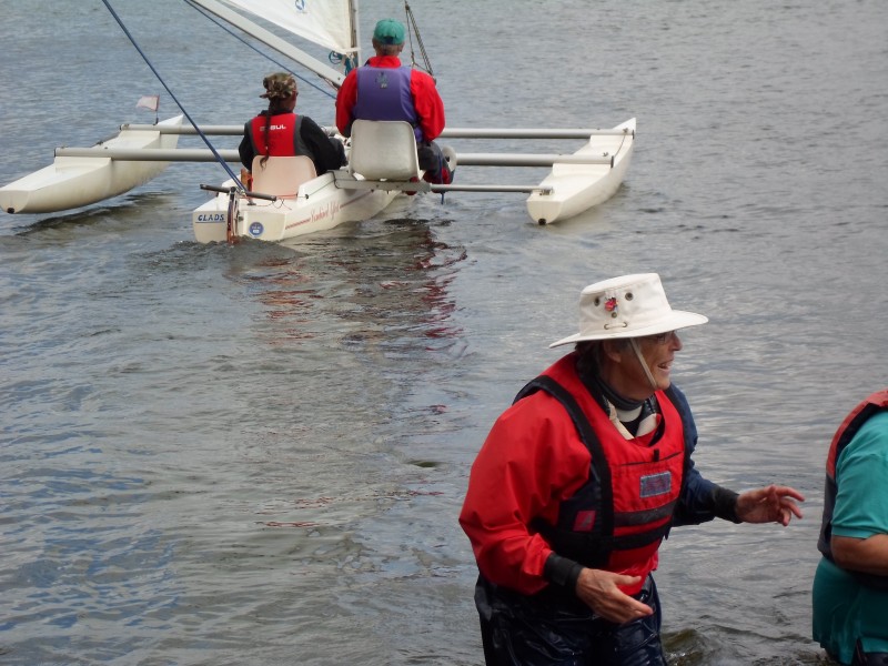 Warren setting sail, Janet in foreground  25th August 2012